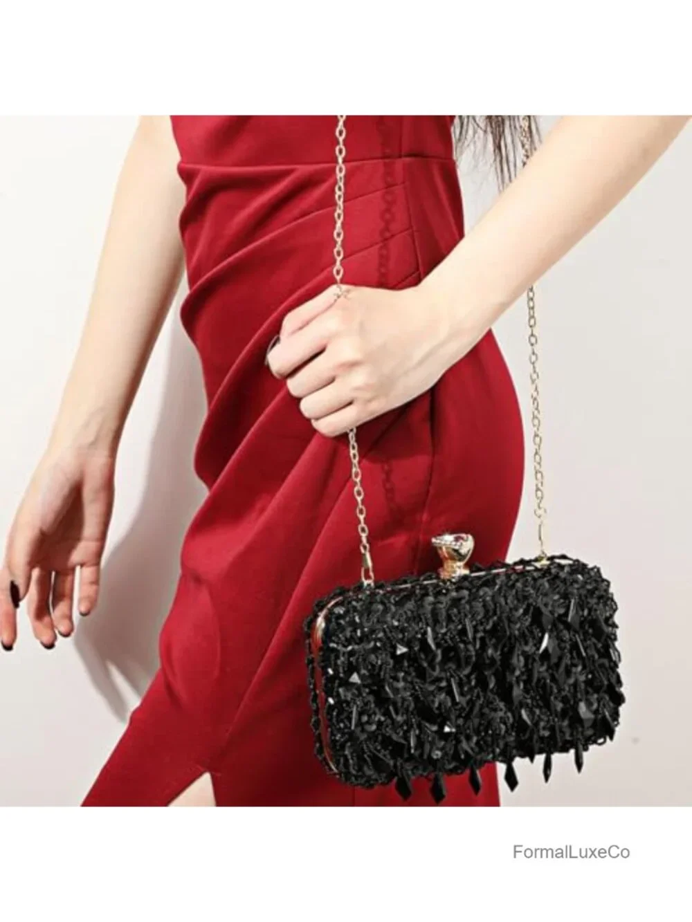 Glitter Sequin Evening Bag with Detachable Chain Clutch Purse